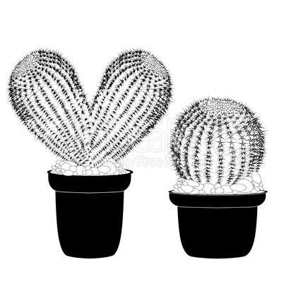 Kaktus heart shaped pot cactus tattoo sign for t-shirt, card valentine day, banner isolated cacti front view in ceramic pot on white background vector