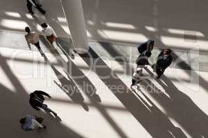 High angle view of business executives in lobby