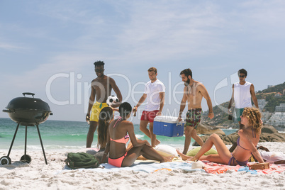Group of friends relaxing and enjoying at beach