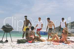 Group of friends relaxing and enjoying at beach