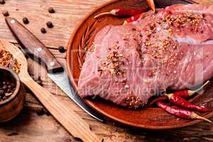 Raw meat with spices