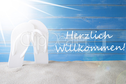 Sunny Summer Background, Herzlich Willkommen Means Welcome