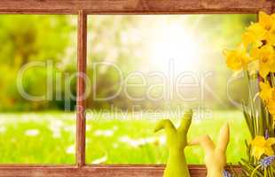 Window, Sunny Green Meadow, Easter Decoration, Spring Flower