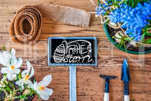 Spring Flowers, Sign, Calligraphy Frohe Ostern Means Happy Easter