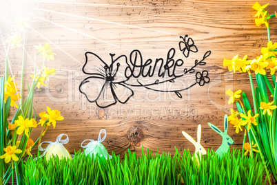 Sunny Easter Decoration, Calligraphy Danke Means Thank You