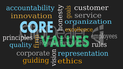 Core values word cloud, business concept - Illustration
