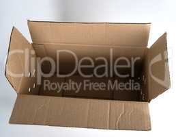 open brown paper box on white background