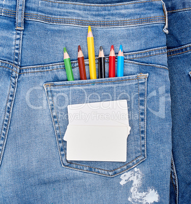 blank white business card and colored pencils in the back pocket