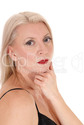 Portrait of a beautiful blond woman looking into camera