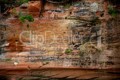 Red sandstone cliff near the river.