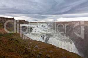 Gullfoss waterfall in a cloudy day