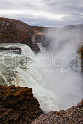 Gullfoss waterfall in a cloudy day