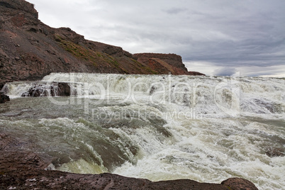 Gullfoss waterfall in a cloudy day