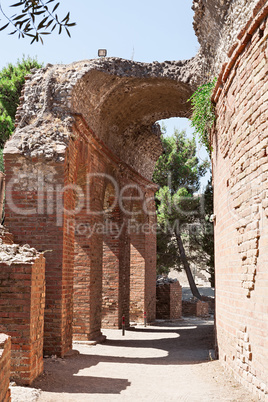 Arch of the ancient greek theater in Taormina, Sicily, Italy