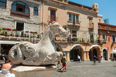 Statue in Piazza del Duomo in Taormina, Sicily, Italy