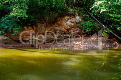 Landscape with river, cliff  and forest in Latvia.