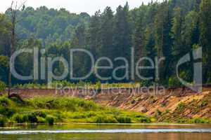 Landscape with river, cliff  and forest in Latvia.