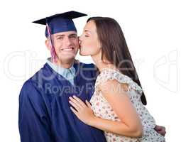 Proud Male Graduate In Cap and Gown with Pretty Girl Isolated on