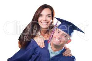 Proud Male Graduate In Cap and Gown with Pretty Girl Isolated