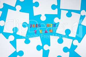 big paper blank white puzzles on a blue background, the inscript