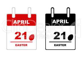 2019 Easter calendar isolated on white