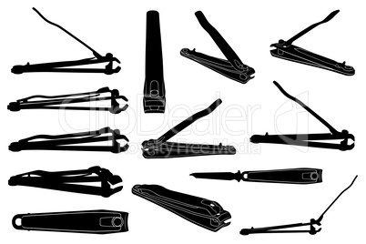 Set of different nail clippers