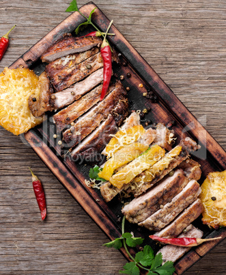 Steak on a wooden board