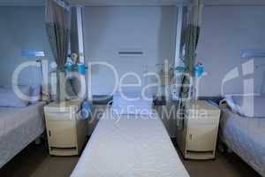 Row of empty hospital beds