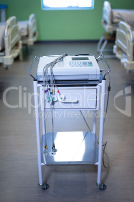 Endoscopy cart machine on floor of hospital ward