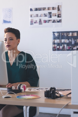 Front View Of Designer Desk With Empty Computer Display Frames