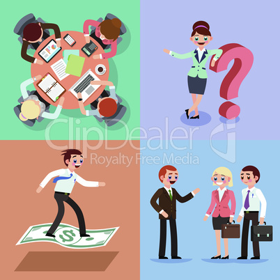 Set of business illustration. Working men and women.
