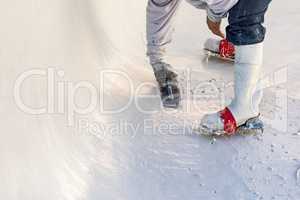 Worker Wearing Spiked Shoes Smoothing Wet Pool Plaster With Trowel