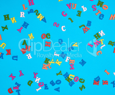 multicolored English alphabet letters on a blue background