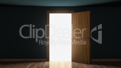 3D render of light in empty room through the opened door