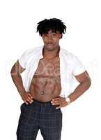 Young black bodybuilder standing shirtless