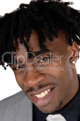 Close up of the smiling face of a black man