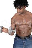 A black man working out with dumbbell