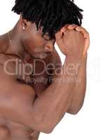 Close up of a black man flexing his muscles