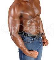 The close up torso of a black man bodybuilder