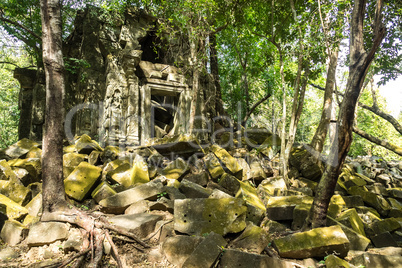 Ruins of ancient Beng Mealea Temple over jungle, Cambodia.