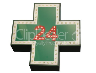 medical  twenty-four-hour drugstore signboard isolated