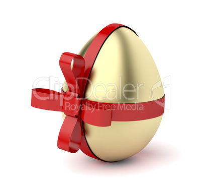 Gold egg with red ribbon