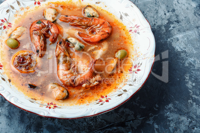 Spicy soup with seafood
