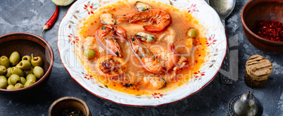 Spicy soup with seafood