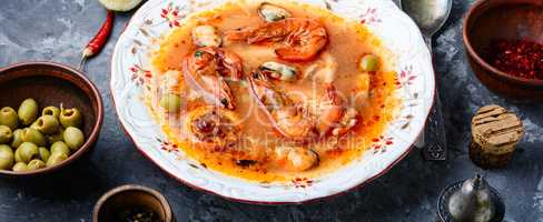 Spicy soup with seafood