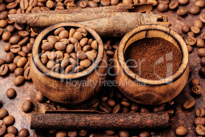 Coffee beans and grounds
