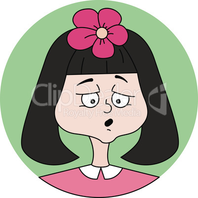 Girl facial emotion with beautiful flower on her head. Gute girl cartoon icon.