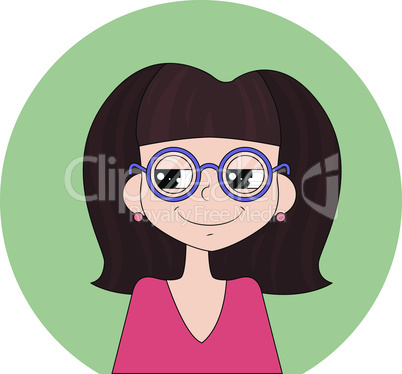 Girl facial emotion with beautiful blue eyeglasses. Gute girl cartoon icon.