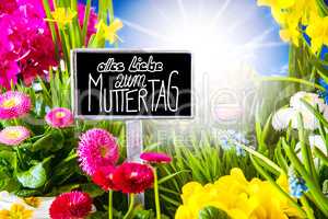 Sunny Spring Flower, Calligraphy Muttertag Means Happy Mothers Day