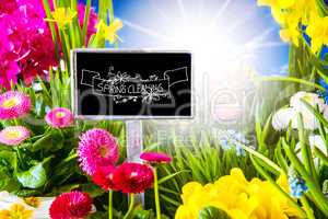Sunny Spring Flower Meadow, Calligraphy Spring Cleaning